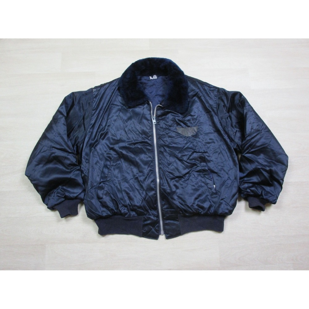 Vintage 1950's Blue Satin‎ Bomber Flight Jacket Size (L) EMAR Zipper Quilted